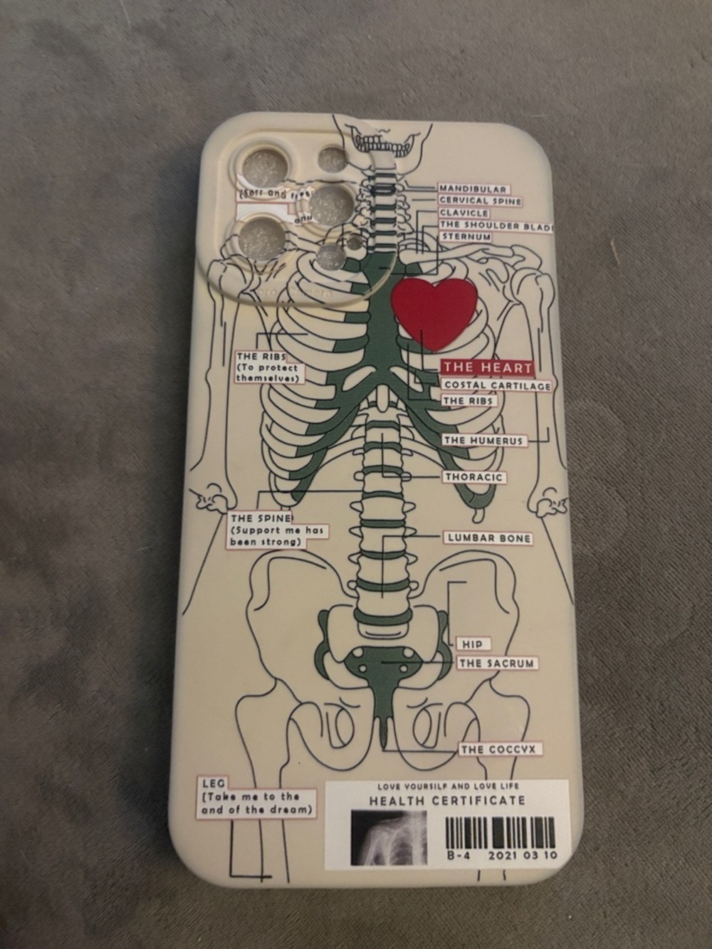 White Anatomical Skeleton Heart Phone Case - Unbranded